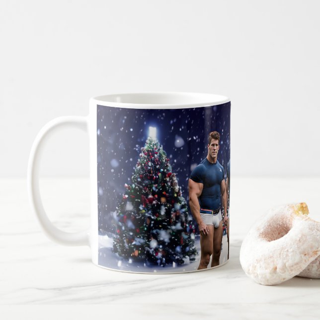 SlipperyJoe's schneebedeckte Weihnachtsbaum Kaffeetasse (Mit Donut)