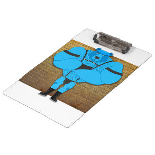 SlipperyJoe's schwuler Muskel Bär Cartoon, während Klemmbrett