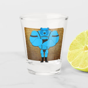 SlipperyJoe's schwuler Muskel Bär Cartoon, während Schnapsglas