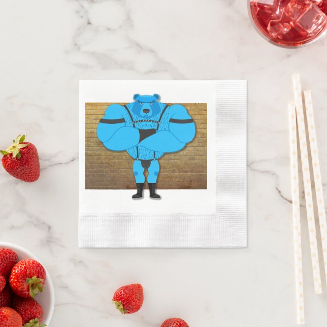 SlipperyJoe's schwuler Muskel Bär Cartoon, während Serviette (Beispiel)