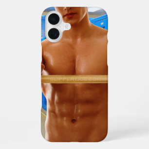 SlipperyJoe's shirtless muskulöser Mann Abs Brust iPhone 16 Plus Hülle