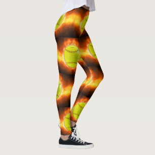SlipperyJoe's Softball auf Feuer Flammen Feuer Feu Leggings