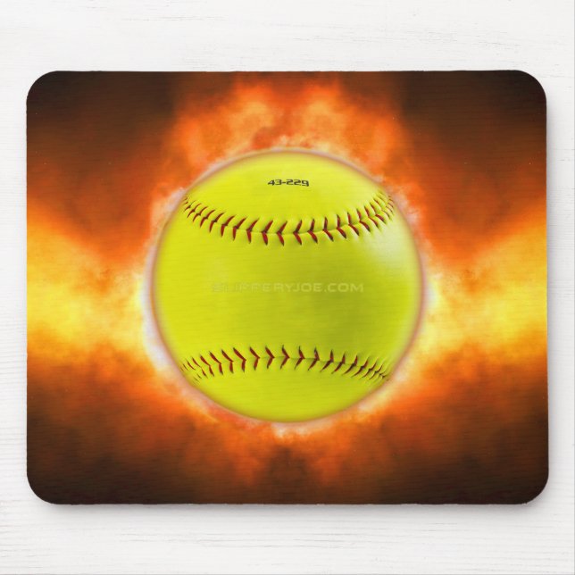 SlipperyJoe's Softball auf Feuer Flammen Feuer Feu Mousepad (Vorne)