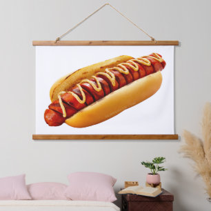 SlipperyJoe's Sommer-BBQ-Vibe-Hotdog in weichem Br Wandteppich Mit Holzrahmen