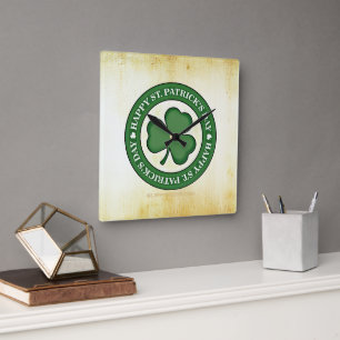 SlipperyJoe's St. Patrick's Day glänzendes dreiblä Quadratische Wanduhr