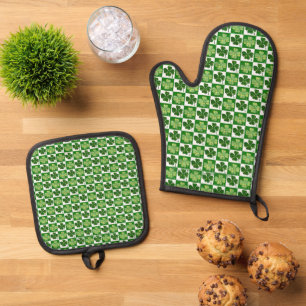 SlipperyJoe's St. Patrick's Day Vierblattklee Ofenhandschuh & Topflappen-Set