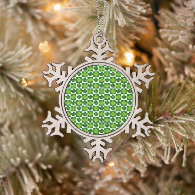 SlipperyJoe's St. Patrick's Day Vierblattklee Schneeflocken Zinn-Ornament (Baum)