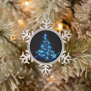 SlipperyJoe's stilisierter leuchtender Weihnachtsb Schneeflocken Zinn-Ornament