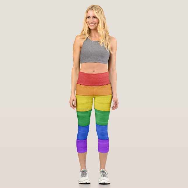 SlipperyJoe's Stolz Fahne Regenbogenfarben aus Hol Capri Leggings (Vorderseite)