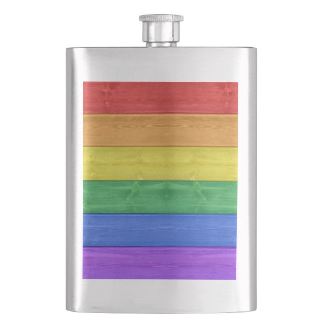SlipperyJoe's Stolz Holzflagge horizontalen Regenb Flachmann (Vorderseite)