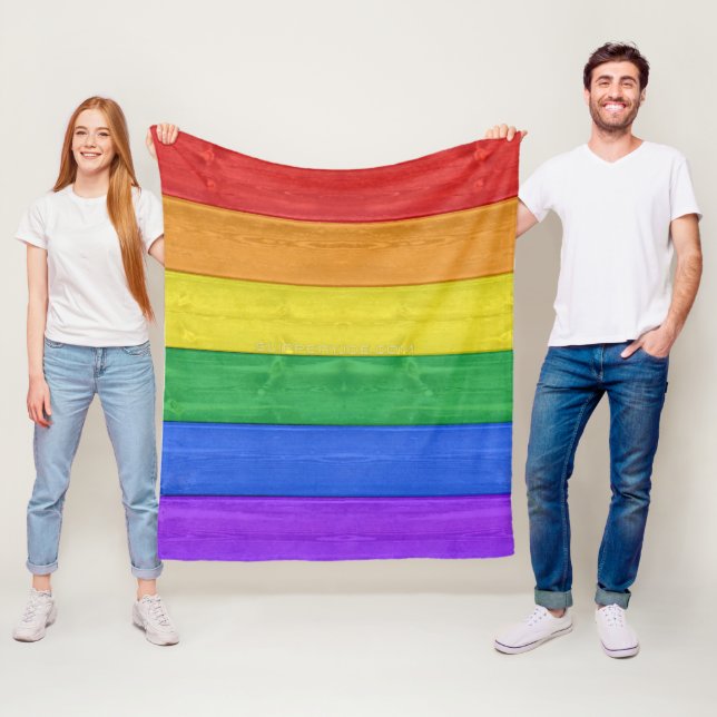 SlipperyJoe's Stolz Holzflagge horizontalen Regenb Fleecedecke (Beispiel)