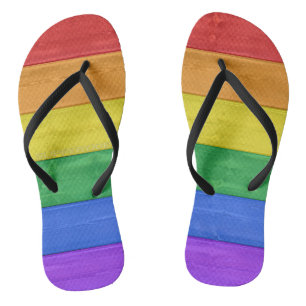 SlipperyJoe's Stolz Holzflagge horizontalen Regenb Flip Flops