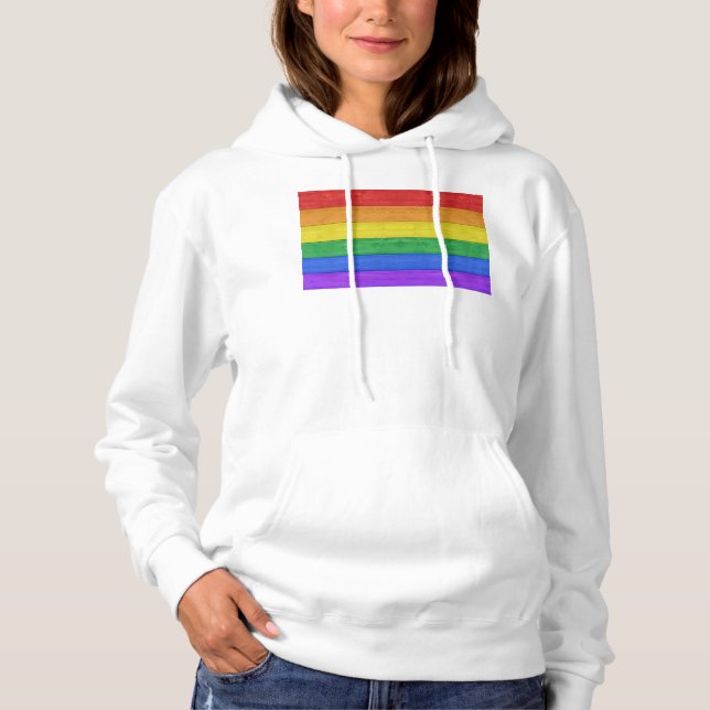SlipperyJoe's Stolz Holzflagge horizontalen Regenb Hoodie (Vorderseite)