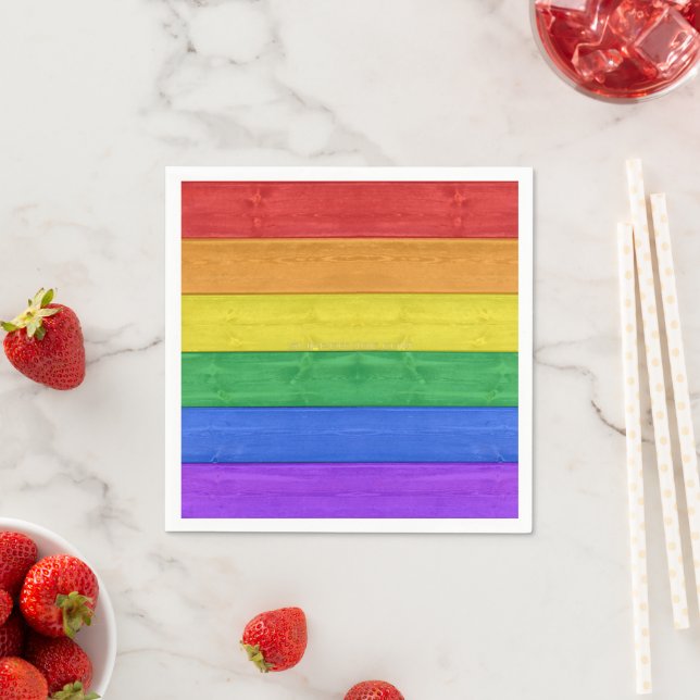 SlipperyJoe's Stolz Holzflagge horizontalen Regenb Serviette (Beispiel)
