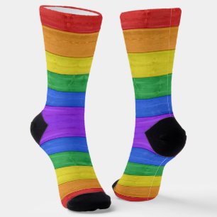 SlipperyJoe's Stolz Holzflagge horizontalen Regenb Socken
