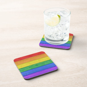 SlipperyJoe's Stolz Holzflagge Regenbogenfarben ce Getränkeuntersetzer