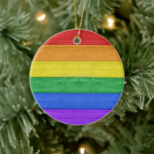 SlipperyJoe's Stolz Holzflagge Regenbogenfarben ce Keramik Ornament