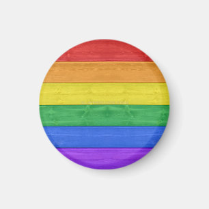 SlipperyJoe's Stolz Holzflagge Regenbogenfarben ce Magnet