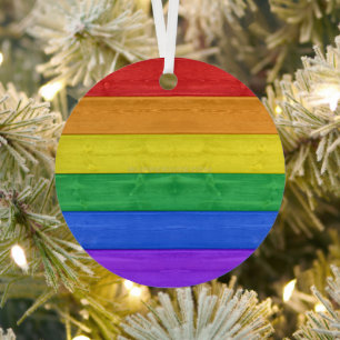 SlipperyJoe's Stolz Holzflagge Regenbogenfarben ce Ornament Aus Metall