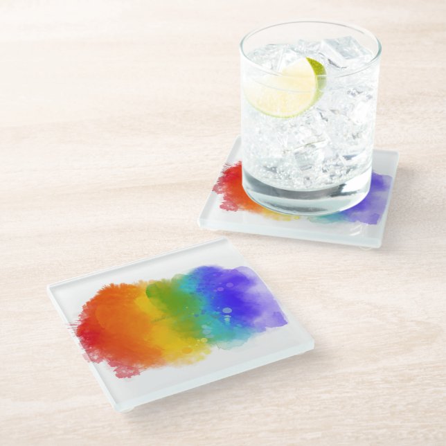 SlipperyJoe's Stolz Spritzer Regenbogenfarben Vibr Glasuntersetzer (Schrägansicht)