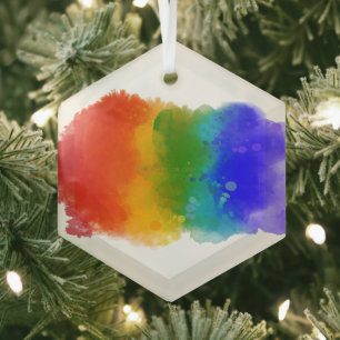 SlipperyJoe's Stolz Spritzer Regenbogenfarben Vibr Ornament Aus Glas