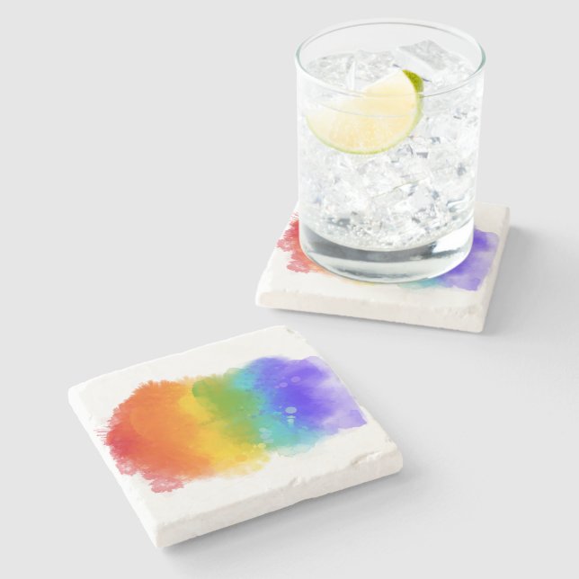 SlipperyJoe's Stolz Spritzer Regenbogenfarben Vibr Steinuntersetzer (Seitenansicht)