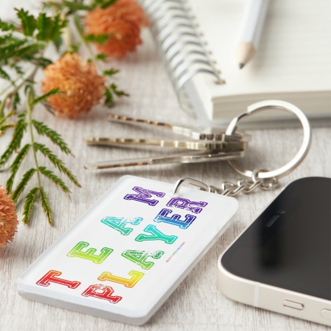 SlipperyJoe's Team Player-Wörter Farbverlauf Regen Schlüsselanhänger (Vorderseite rechts)