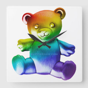 SlipperyJoe's Teddybär aus gebürstetem Metall, gla Quadratische Wanduhr