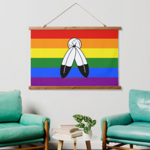 SlipperyJoe's Two-Spirit-Stolzflagge Indigene Symb Wandteppich Mit Holzrahmen