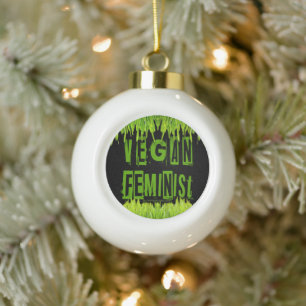 SlipperyJoe's Veganer feministischer Gräser-Wortbl Keramik Kugel-Ornament