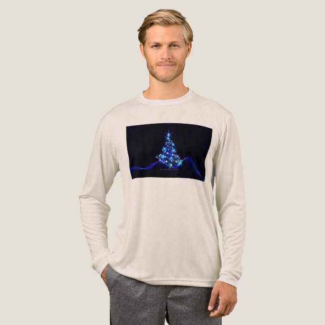 SlipperyJoe's Weihnachtsbaum strahlt blaue Sterne Tri-Blend Shirt (Volle Vorderseite)