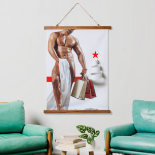 SlipperyJoe's Weihnachtseinkauf weißes Papier Spir Wandteppich Mit Holzrahmen
