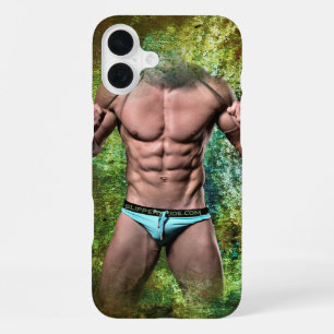 SlipperyJoe's weißer muskulöser sexy Mann Speedo s iPhone 16 Plus Hülle
