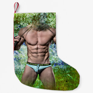SlipperyJoe's weißer muskulöser sexy Mann Speedo s Kleiner Weihnachtsstrumpf