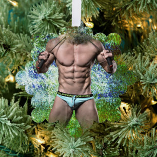 SlipperyJoe's weißer muskulöser sexy Mann Speedo s Ornament Karte