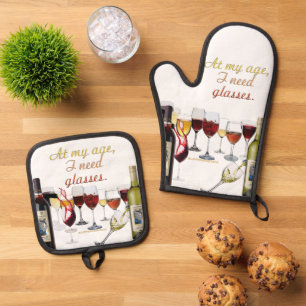 SlipperyJoe's Wine Glasses fermentierter Traubenwe Ofenhandschuh & Topflappen-Set