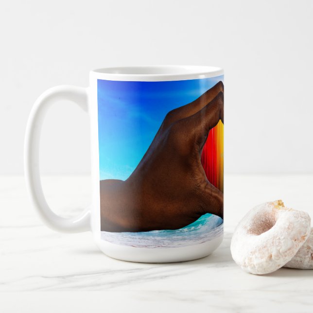 SlipperyJoe's zwei gehorchte Hände männlich h Kaffeetasse (Mit Donut)