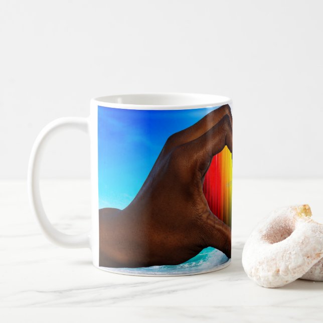 SlipperyJoe's zwei gehorchte Hände männlich h Kaffeetasse (Mit Donut)