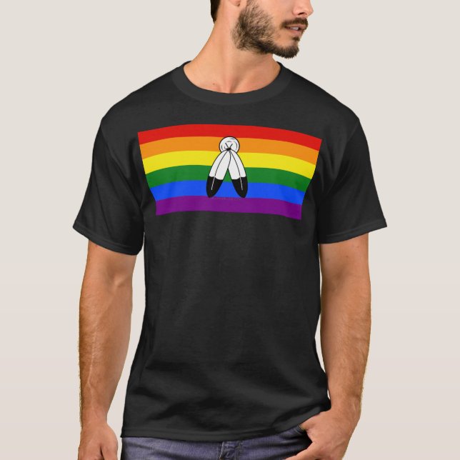 SlipperyJoe's Zwei-Geist-Pride-Flag-Schwulengesche T-Shirt (Vorderseite)