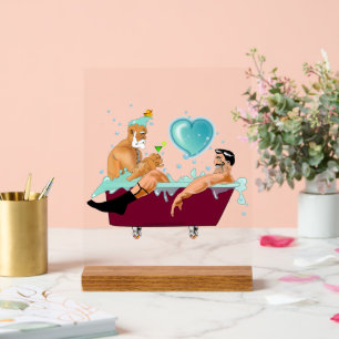 SlipperyJoe's zwei schwule Männer Liebe Cartoon Ba Acrylschild