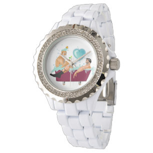 SlipperyJoe's zwei schwule Männer Liebe Cartoon Ba Armbanduhr