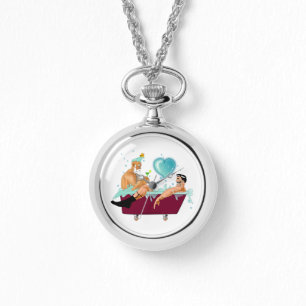 SlipperyJoe's zwei schwule Männer Liebe Cartoon Ba Armbanduhr