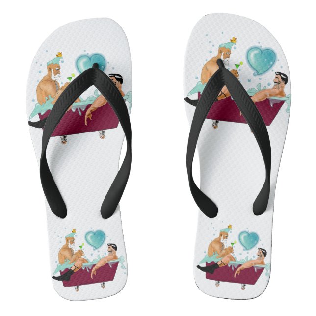 SlipperyJoe's zwei schwule Männer Liebe Cartoon Ba Flip Flops (Fußbett)