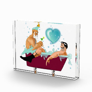 SlipperyJoe's zwei schwule Männer Liebe Cartoon Ba Fotoblock