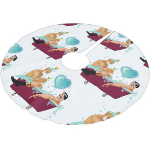 SlipperyJoe's zwei schwule Männer Liebe Cartoon Ba Polyester Weihnachtsbaumdecke