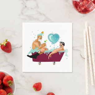 SlipperyJoe's zwei schwule Männer Liebe Cartoon Ba Serviette