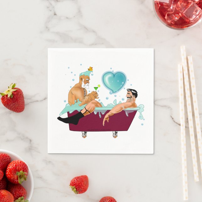 SlipperyJoe's zwei schwule Männer Liebe Cartoon Ba Serviette (Beispiel)