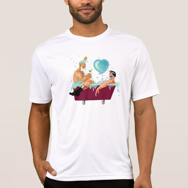 SlipperyJoe's zwei schwule Männer Liebe Cartoon Ba T-Shirt (Vorderseite)