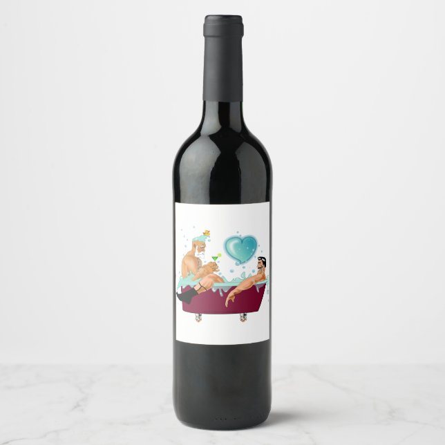 SlipperyJoe's zwei schwule Männer Liebe Cartoon Ba Weinetikett (Vorderseite)