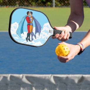 Slipperyjoe's zwei Superhelden küssen Charaktere f Pickleball Schläger